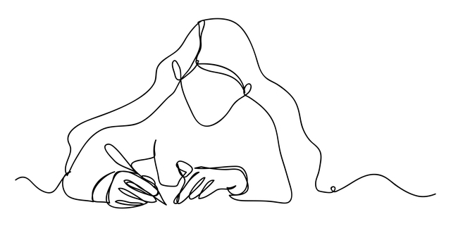 Line artwork female writing