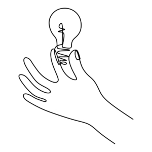 line drawing of person holding lightbulb