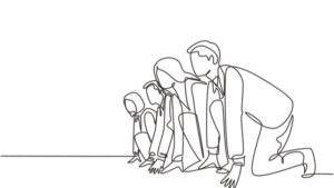 line drawing of runners