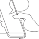 A line drawing of a cell phone and chat box, with someone holding their phone