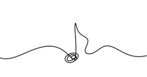 A line drawing of a music note
