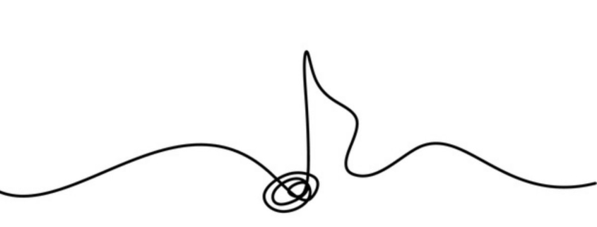 A line drawing of a music note