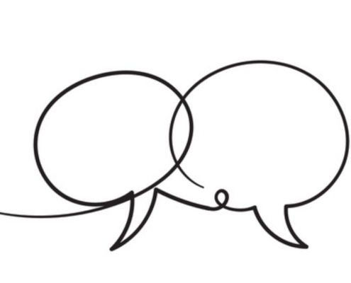 A sketch drawing of two conversation bubbles
