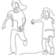 two girls running with joy - a line drawing