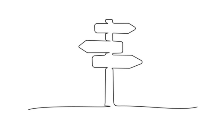 A line drawing of a street sign, pointing in different directions.