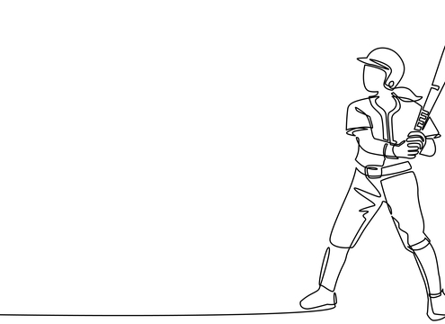 line drawing of girl playing baseball