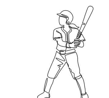 line drawing of girl playing baseball