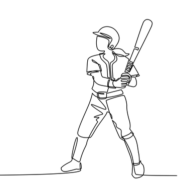 line drawing of girl playing baseball