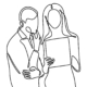 A line drawing of two people looking at a report