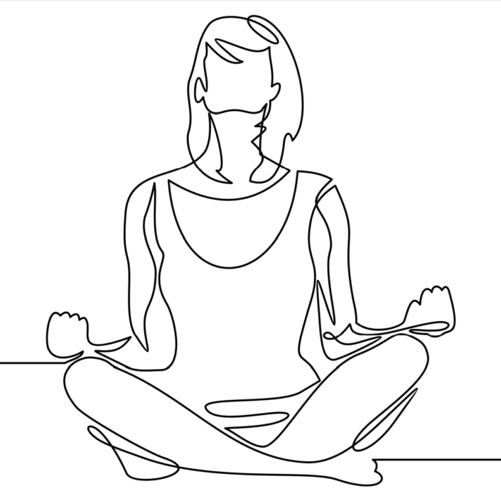 A line drawing sitting on the floor criss-cross - perhaps meditating or doing a core exercise