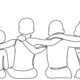 Line drawn figures facing away from the camera with their arms around each other.