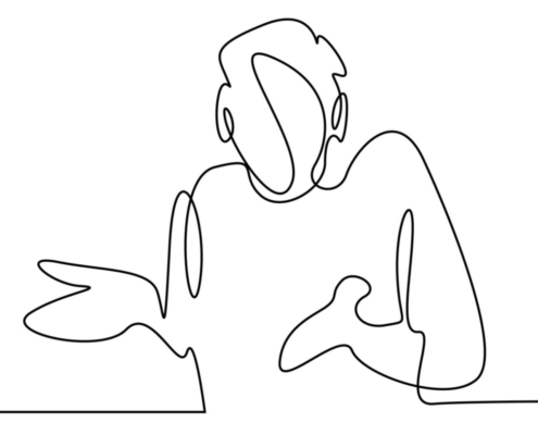 Line drawing of a person shrugging their shoulders, as if to ask a question.