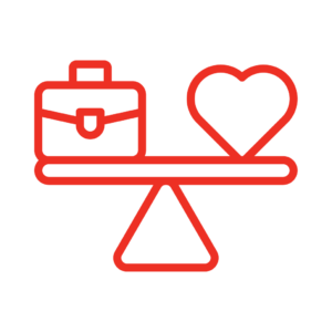briefcase and heart on a balance scale