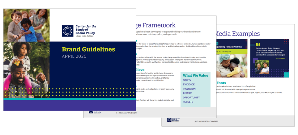 Snapshots of CSSP's brand guidelines developed by Mission Partners.