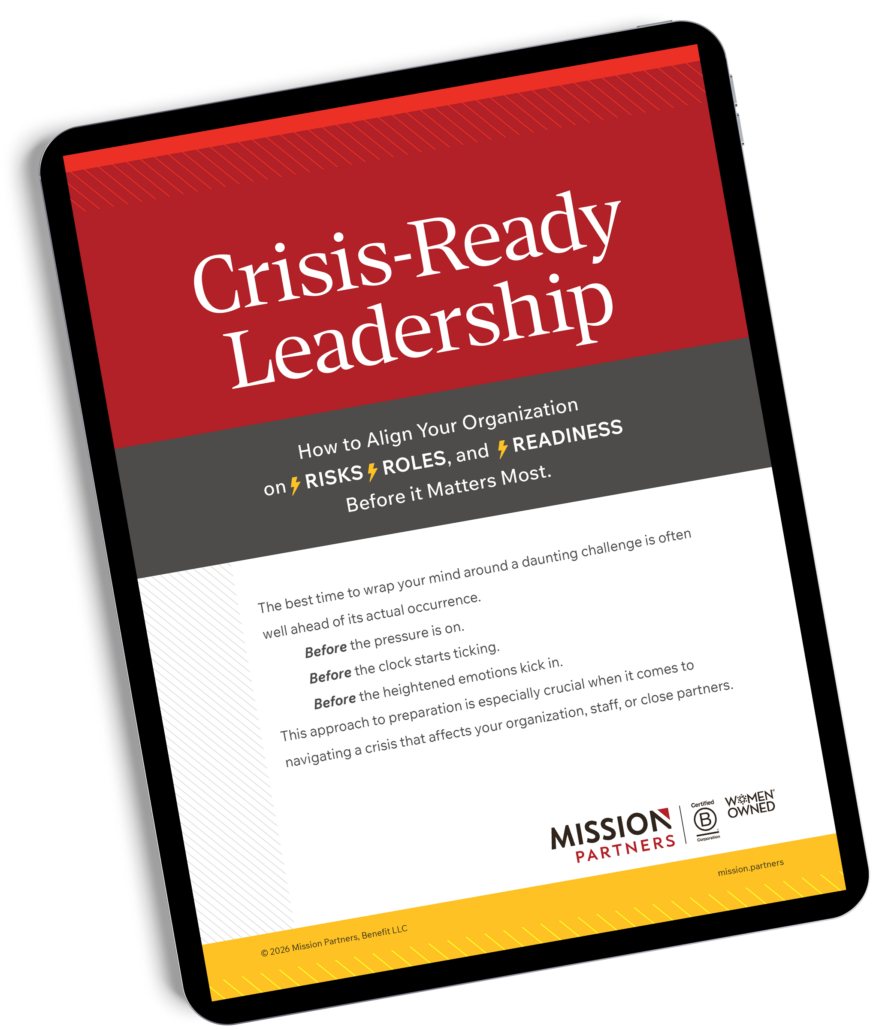 Mission Partners' Crisis-Ready Leadership Resource on a tablet